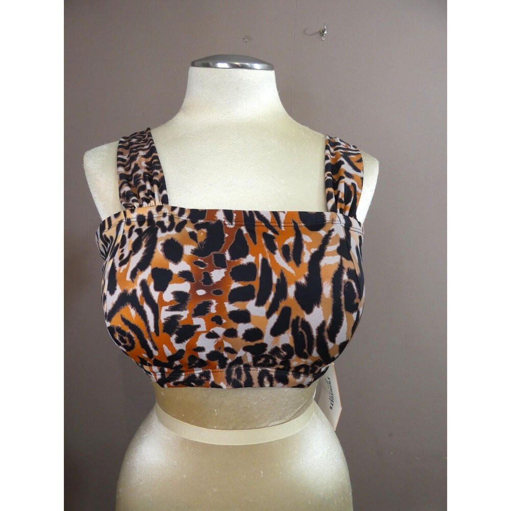 Swimsuits for All Women's 14 Leopard Print Bandeau Tie Back Bikini Top NWT